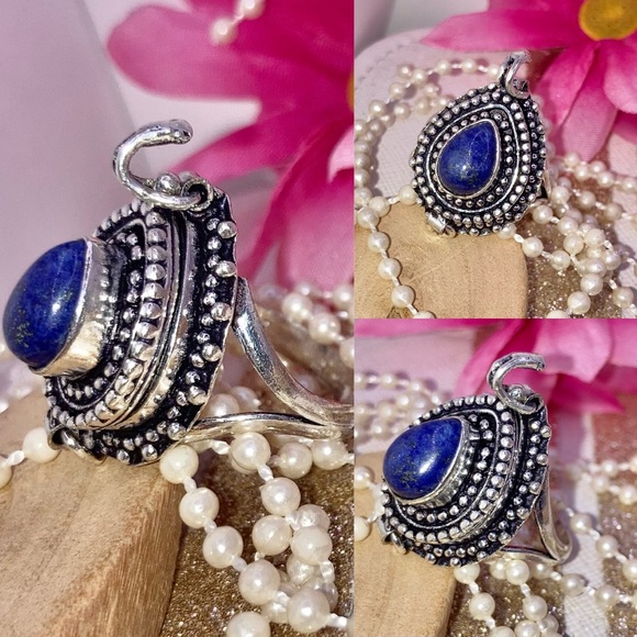 Lapis Lazuli Gemstone Handmade Poison Locket Ring - Picture 3 of 4